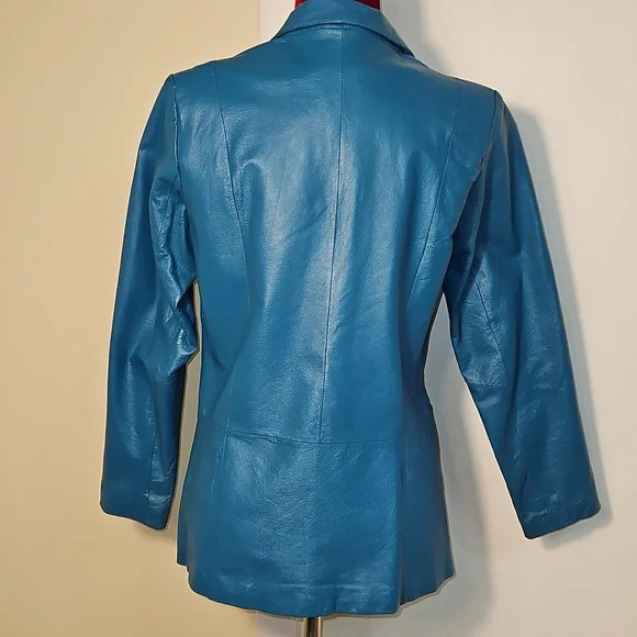 Women's Turquouse Leather Blazer Size 8 - Picture 3 of 6